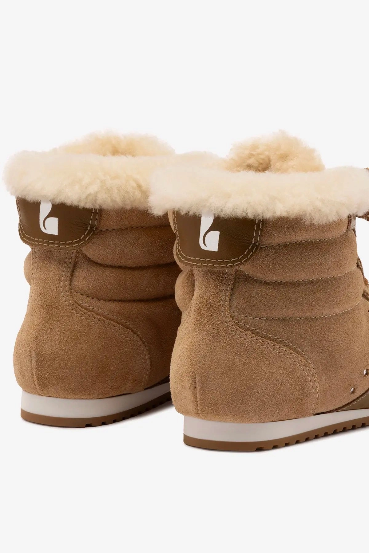 Stella Mid Sneaker In Peanut Suede And Natural Shearling Calm Step Firm Edge