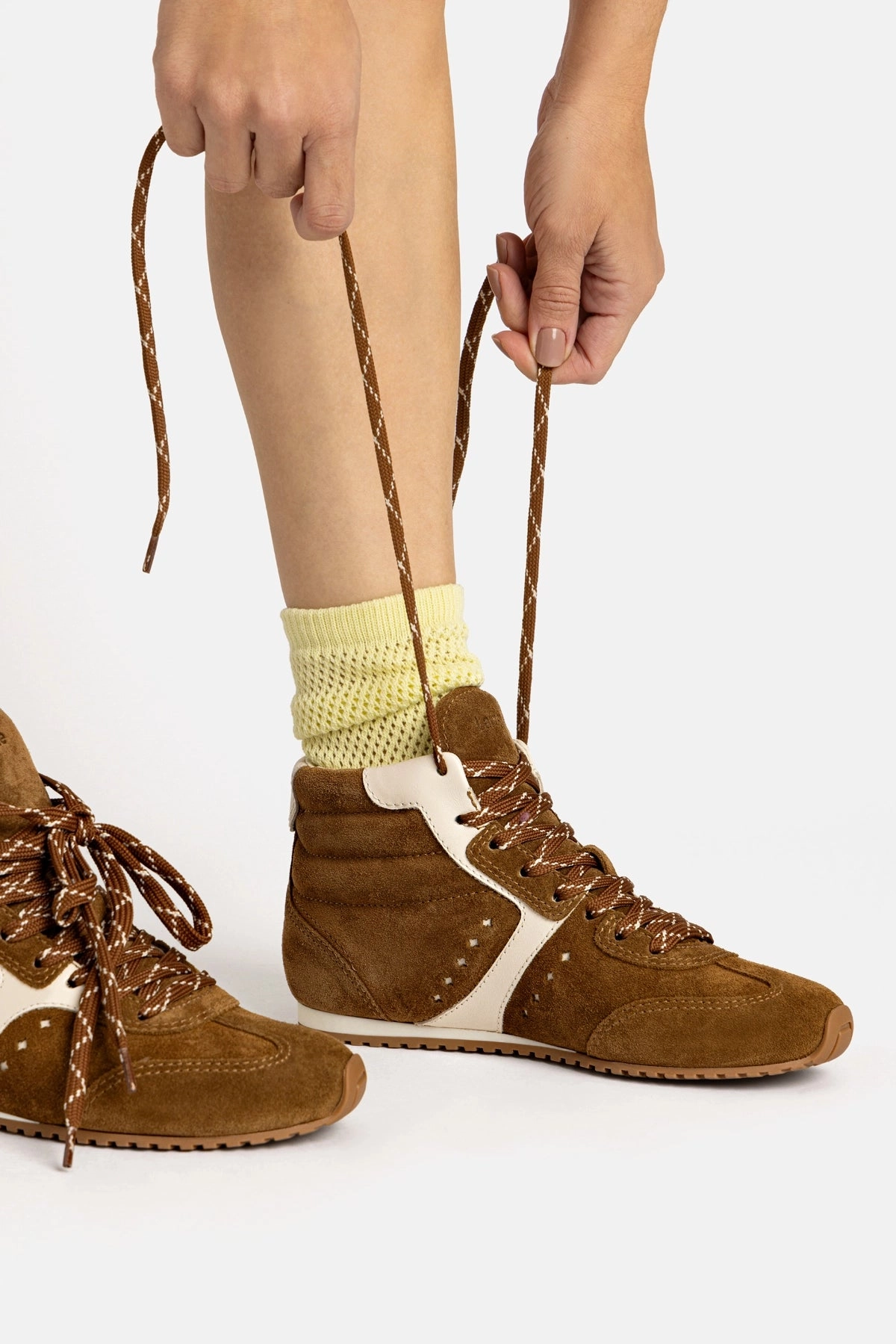 Bounce Back Responsiveness City Edge Stella Mid Sneaker In Russet Suede and Ivory Leather