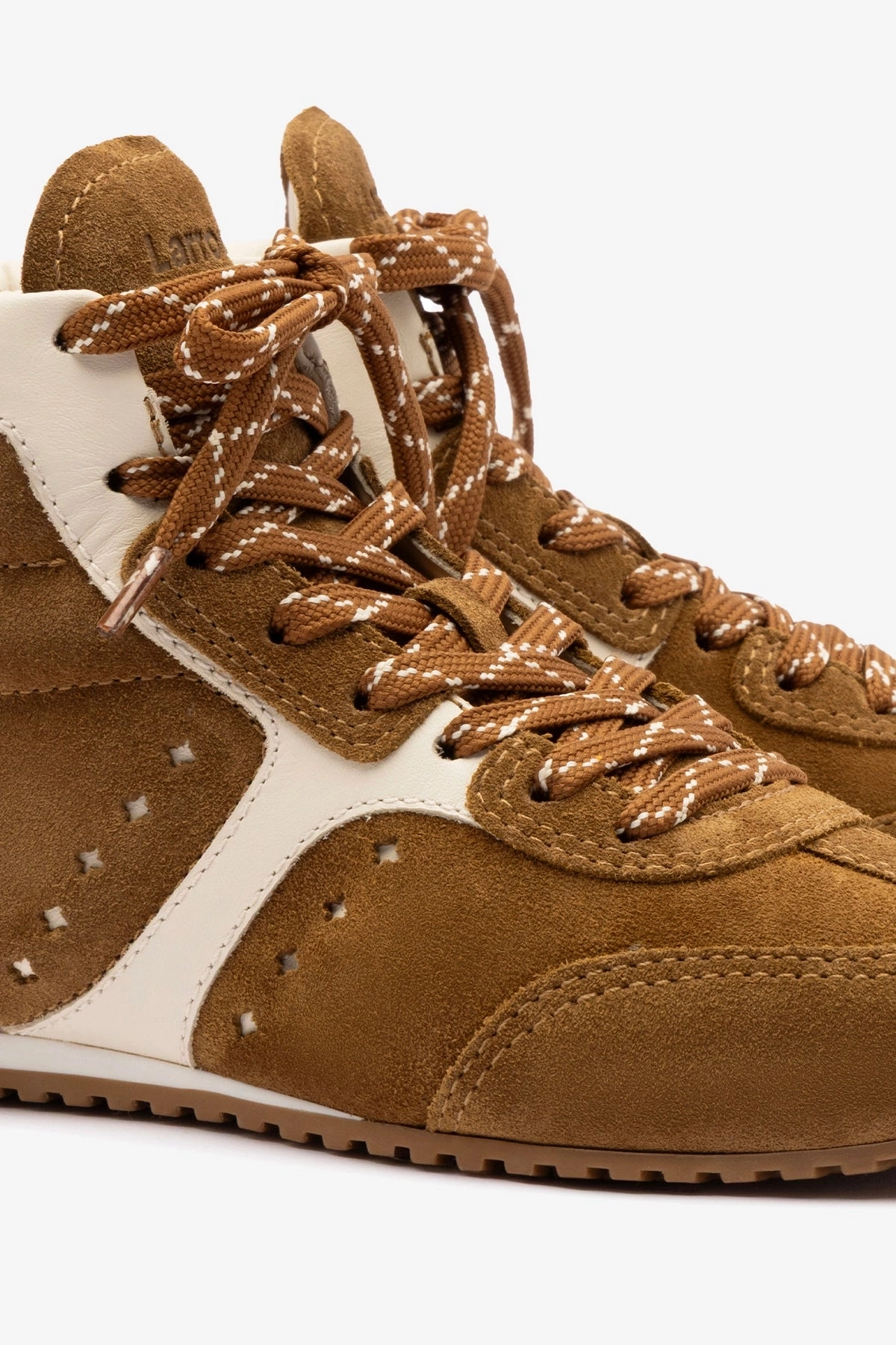 Strong Step Stella Mid Sneaker In Russet Suede and Ivory Leather