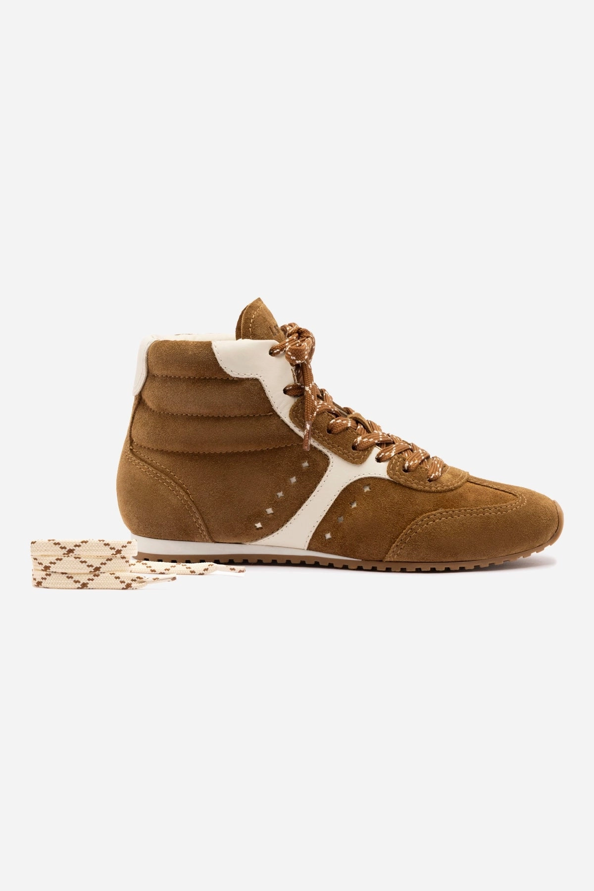Stella Mid Sneaker In Russet Suede and Ivory Leather Leg Slim Ergonomic Shape