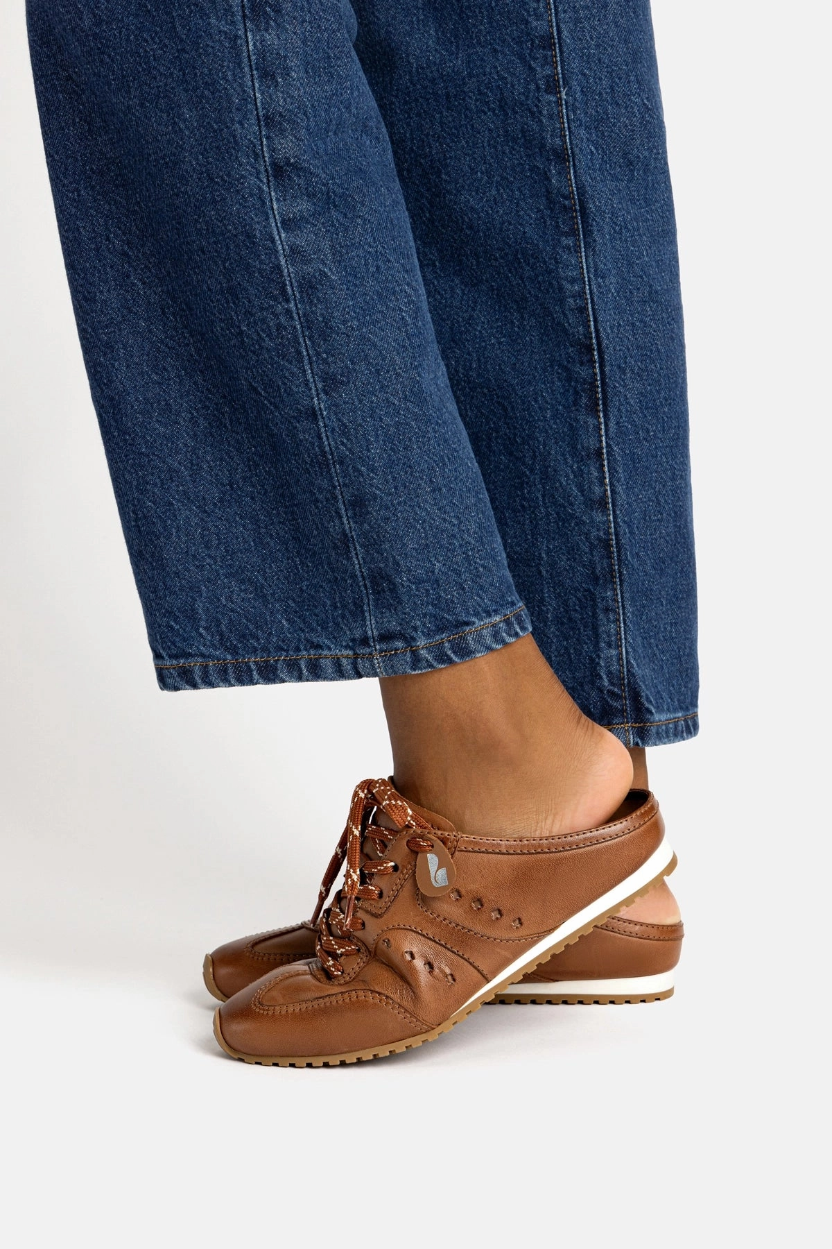 Stella Mule In Caramel Leather Stretch Fabric Active People Icon Walk