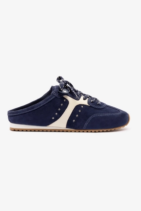Stella Mule In Navy Suede and Ivory Leather Breathable Upper