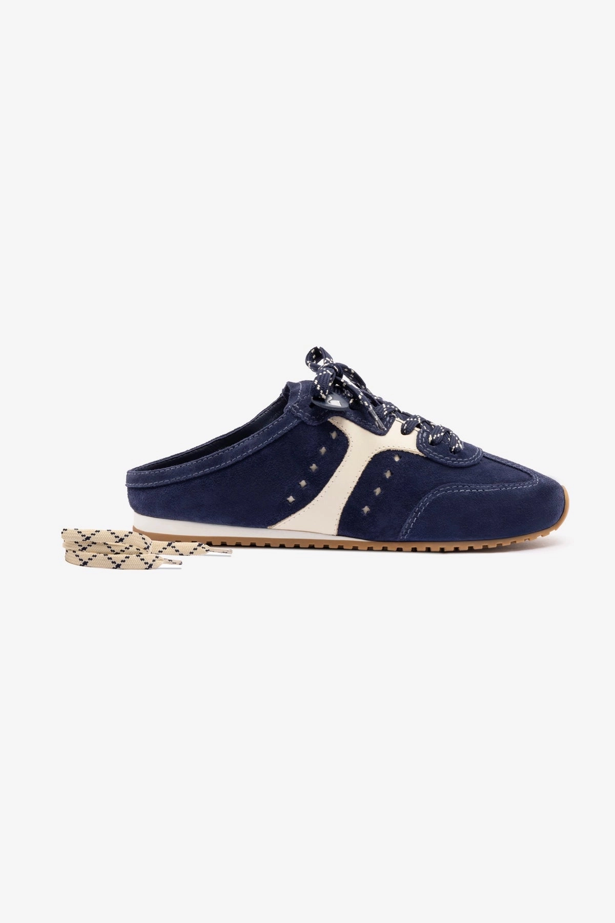 Pure Black Stella Mule In Navy Suede and Ivory Leather