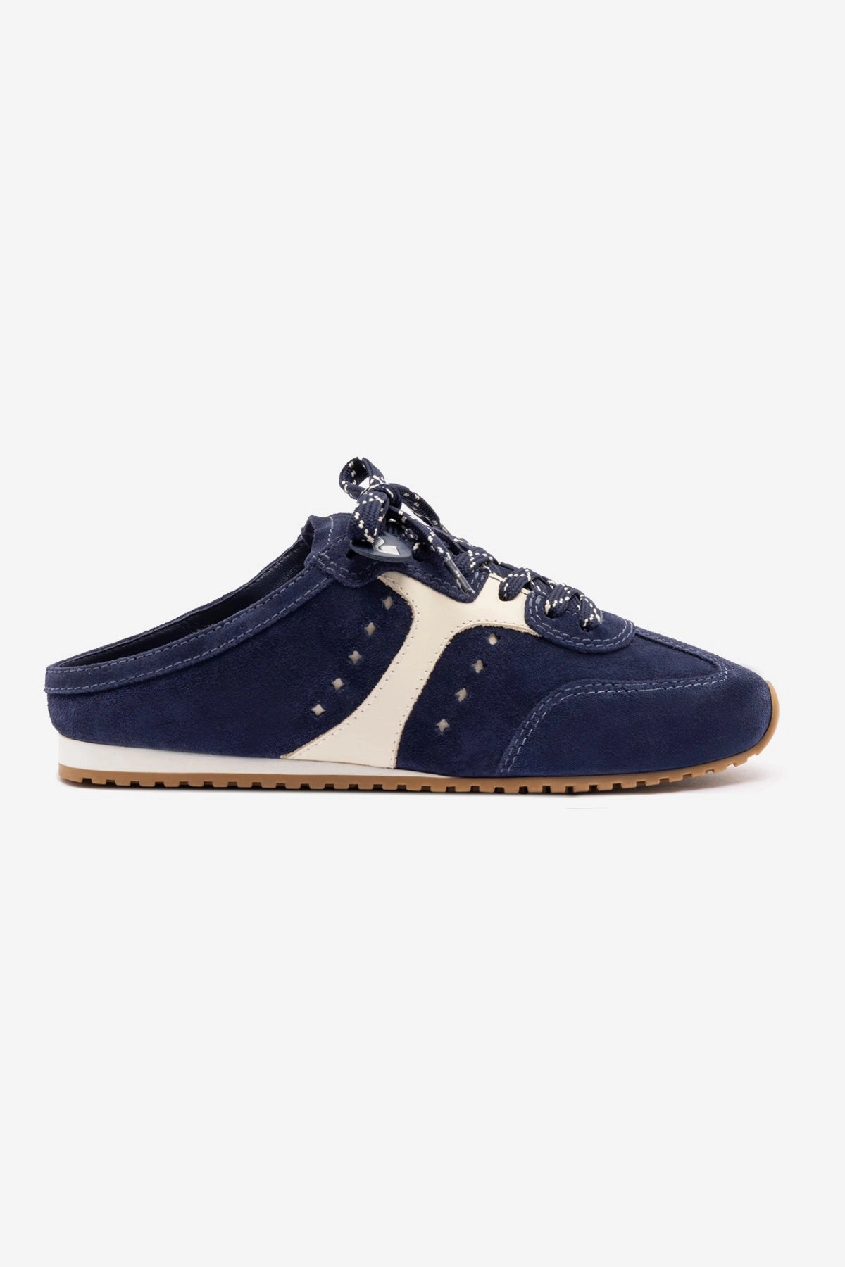 Adjustable Stella Mule In Navy Suede and Ivory Leather