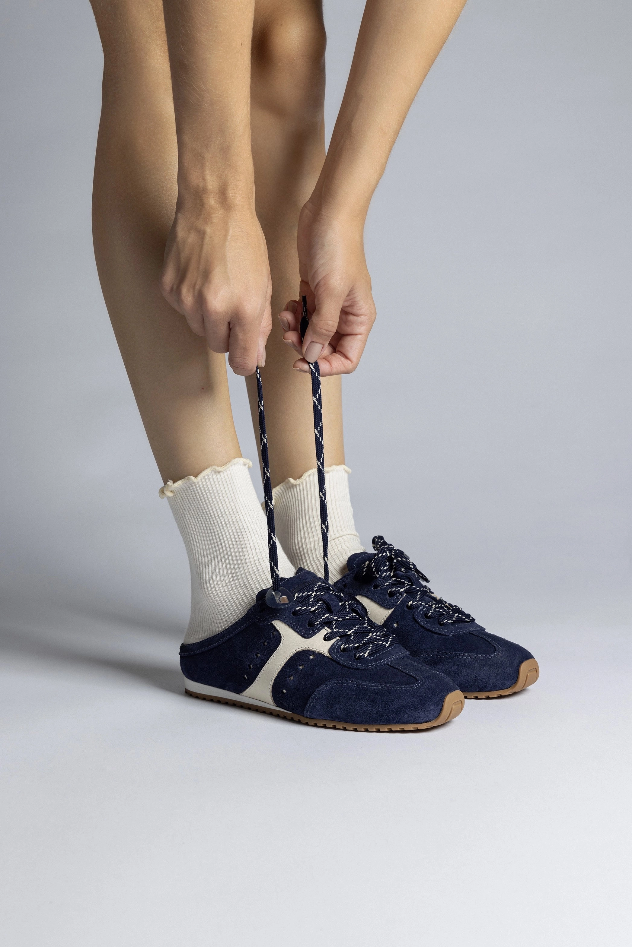 Supportive Core Fitness Training Stella Mule In Navy Suede and Ivory Leather