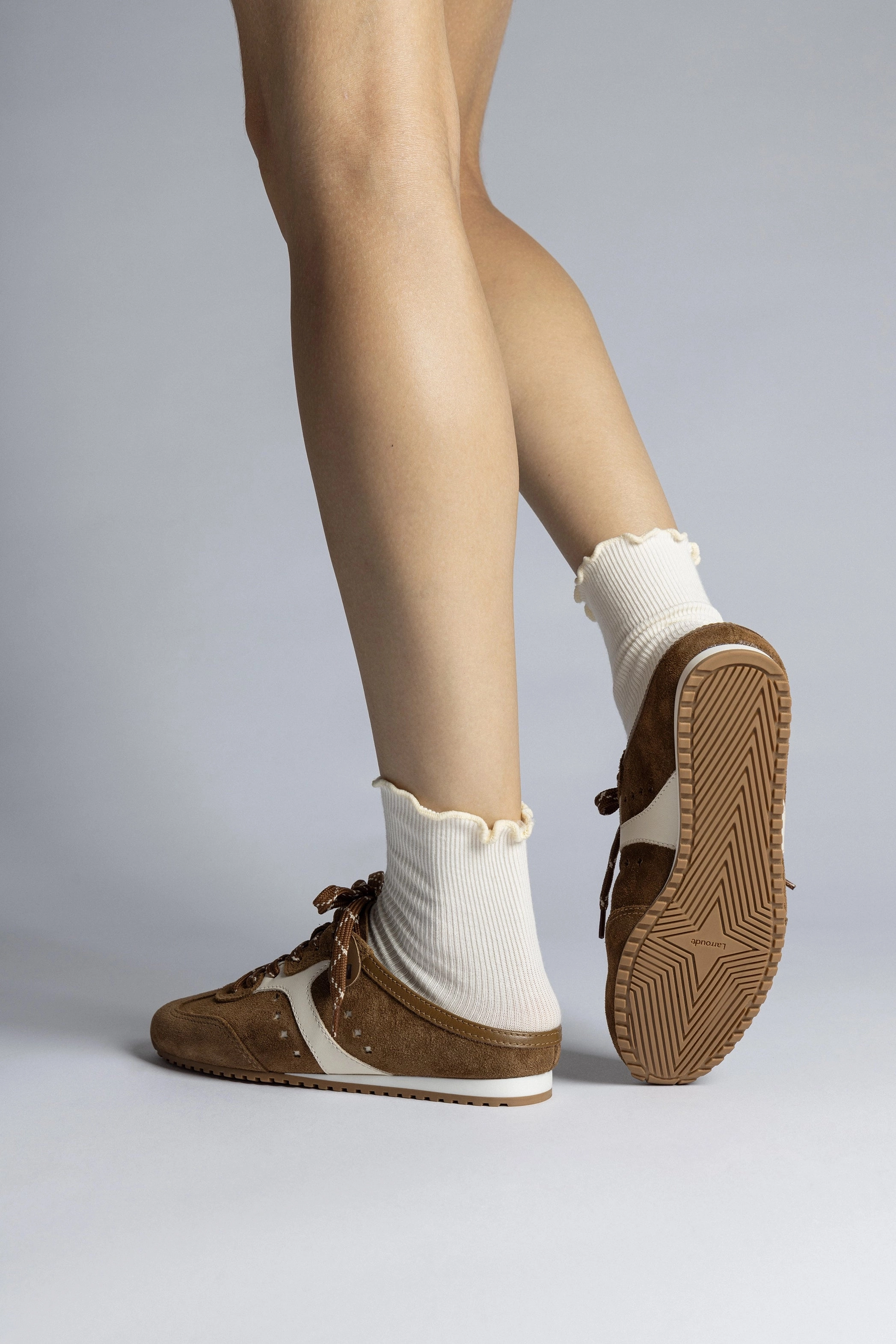 Easy Fasten System French Soft Stella Mule In Russet Suede and Ivory Leather