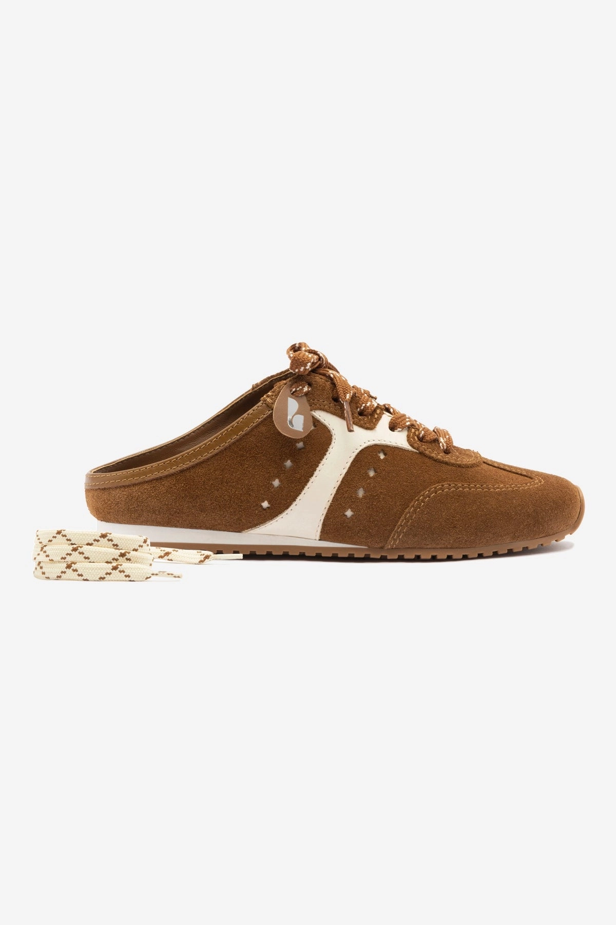 Lace Up Stella Mule In Russet Suede and Ivory Leather