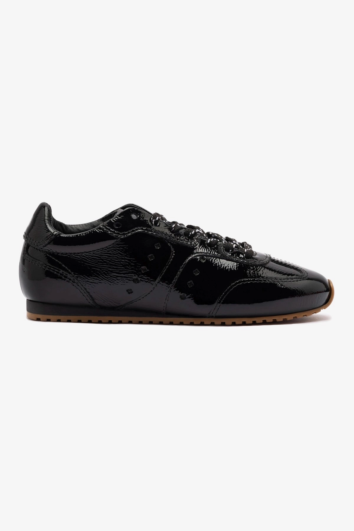 Stella Sneaker In Black Patent Leather Mesh Lightweight Form Casual Wear