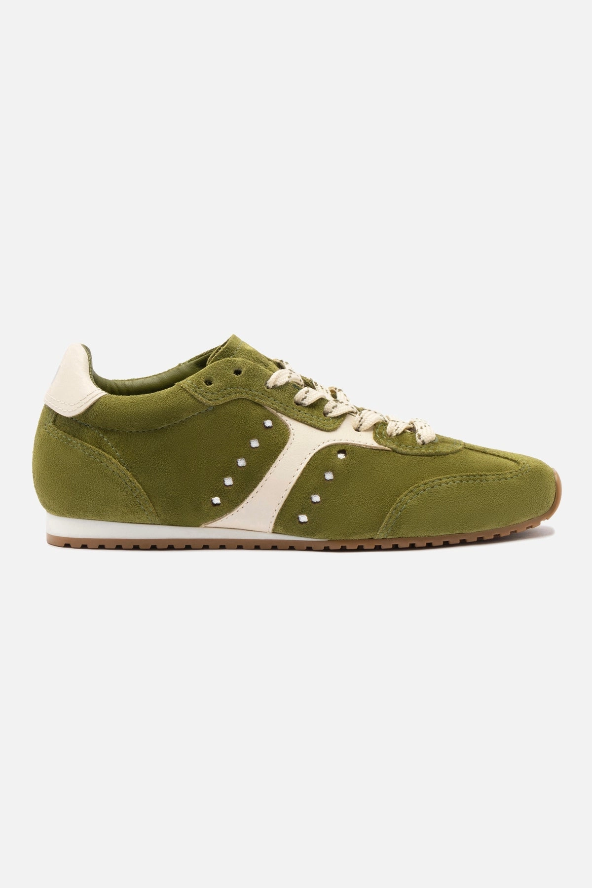 Reinforced heel Stella Sneaker In Seaweed Suede and Ivory Leather