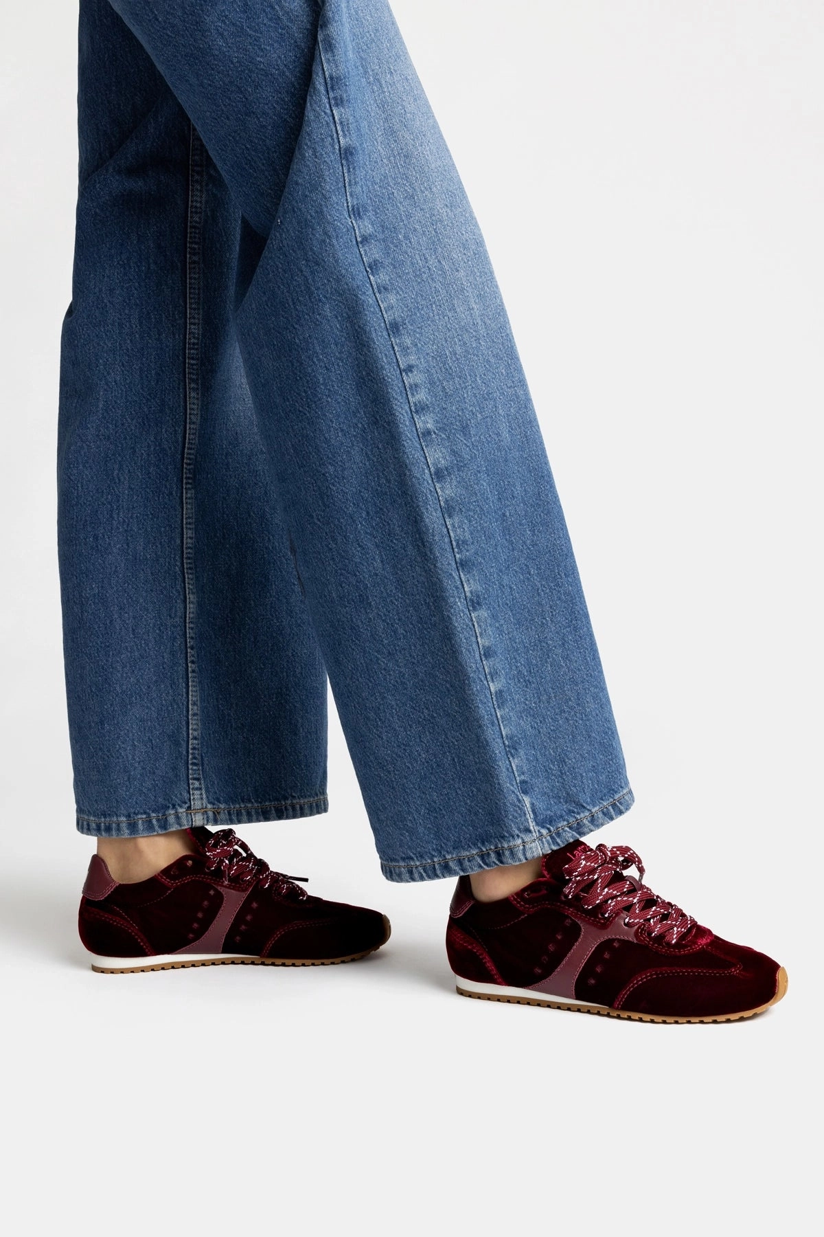 Shine Silver Short Trip Stella Sneaker In Wine Velvet