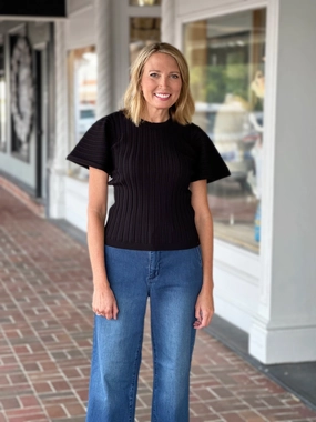 Steve Madden Allie Sweater in Black Lightweight Design Stretch Fit Top