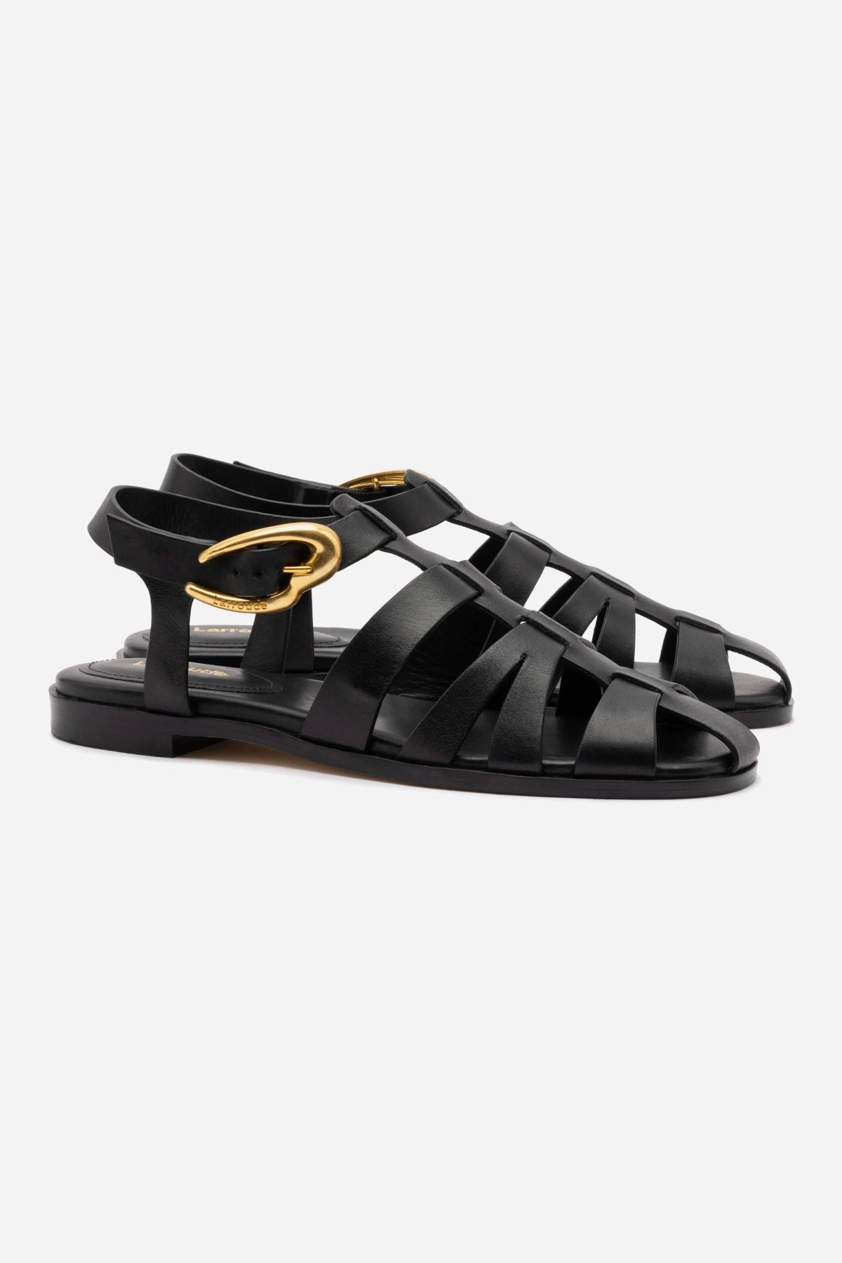 Stevie Flat Sandal In Black Leather Comfort arch Comfort Upper