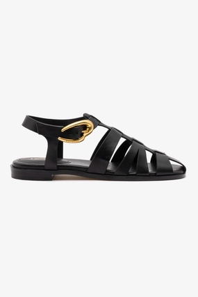 Stevie Flat Sandal In Black Leather King Strong Rubber Sole