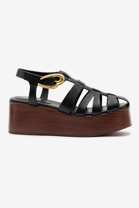 Retro Mood Adjustable Closure Stevie Verona Flatform Sandal In Black Leather