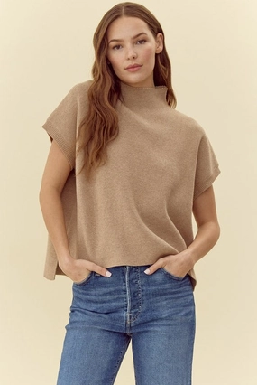 Still Thinking It Through Taupe Sweater Curved Hem Quick Access Slit