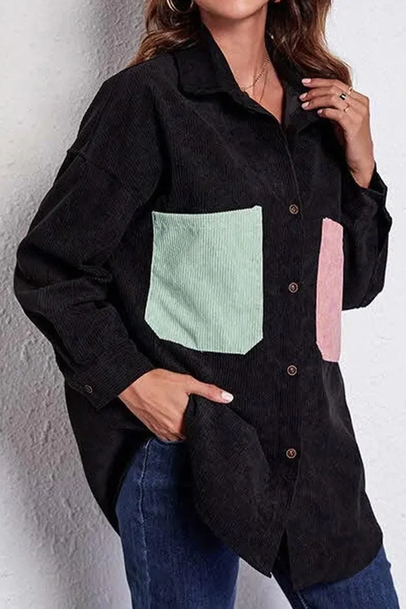 Bonded Seam Technology Sustainable Textile STITCHING POCKETS LOOSE CORDUROY SHIRT