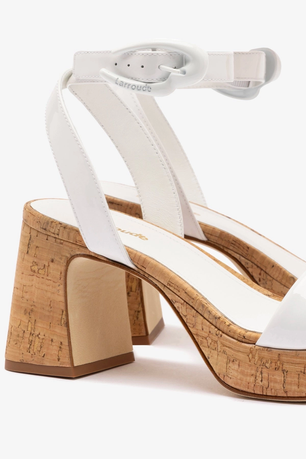 Dolly Verona Low Sandal In White Patent Leather and Natural Cork Dynamic Flex Construction Reinforced heel