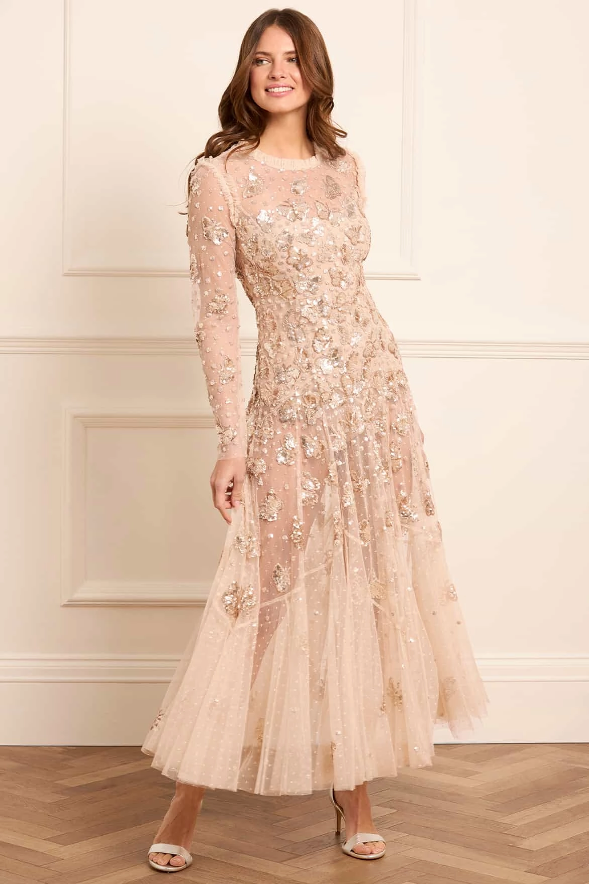 All Occasion Pastel-Tone Papillon Sheer Ankle Gown