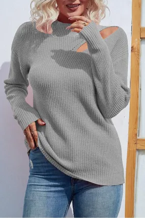 HOLLOW KNIT LOOSE FIT CASUAL SWEATER TOP Adjustable Hem Cuff
