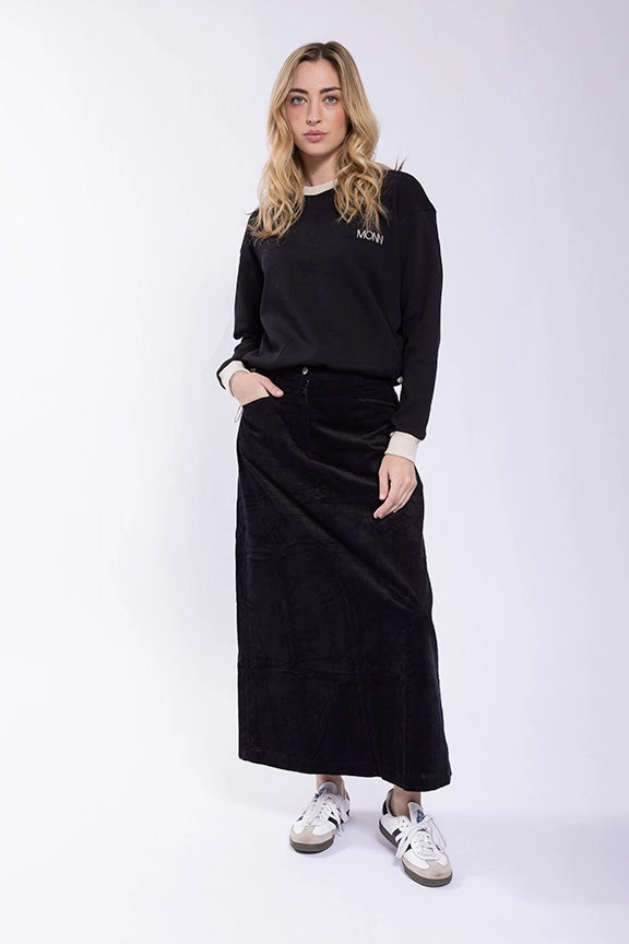 Refined Style Latitude Black Corduroy Skirt LA344B