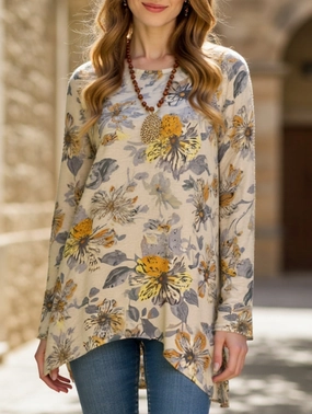 StretchKnit FlexFoamInserts floral print crew neck long-sleeved top