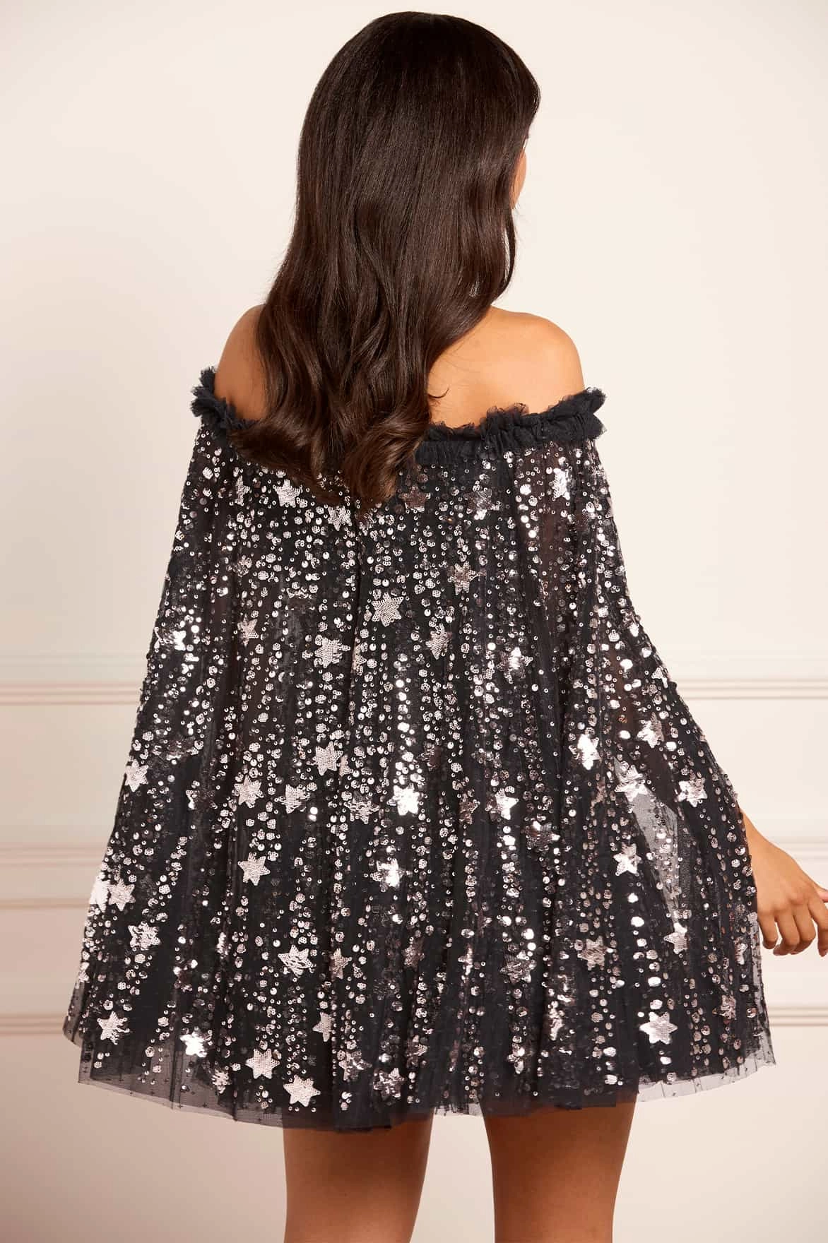 Grace Flow Drapey Fabric Shooting Stars Cape Micro Mini Dress