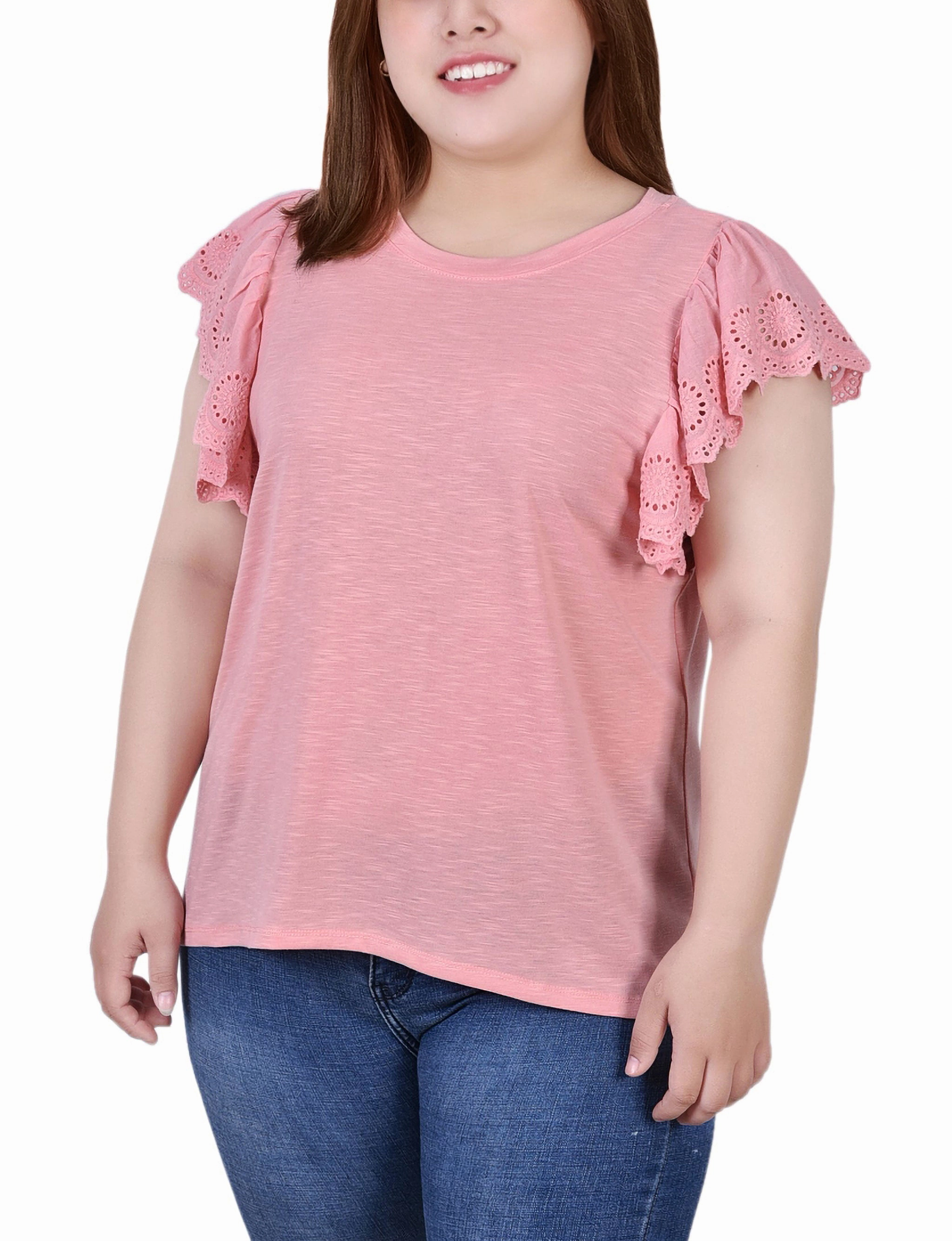 Plus Size Flutter Sleeve Slub Knit Top LowProfileZipperSystem