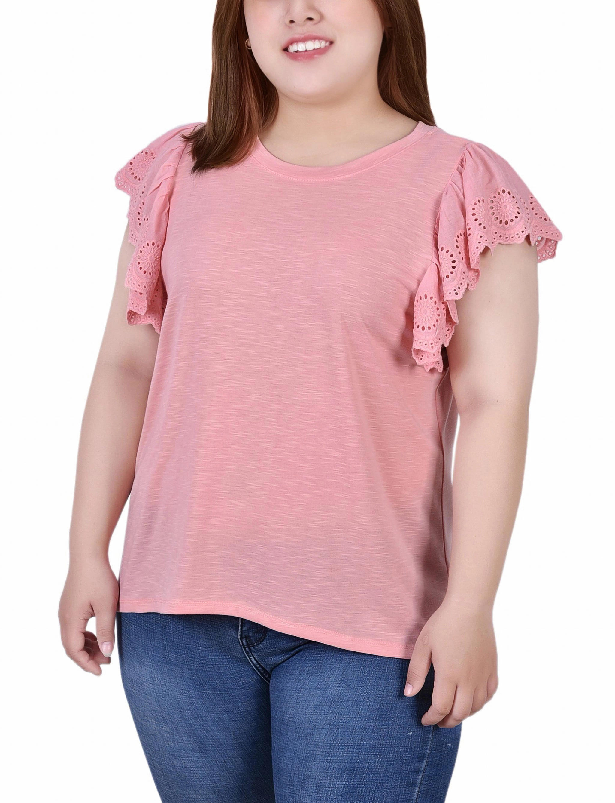 Plus Size Flutter Sleeve Slub Knit Top AbrasionResistant Edging