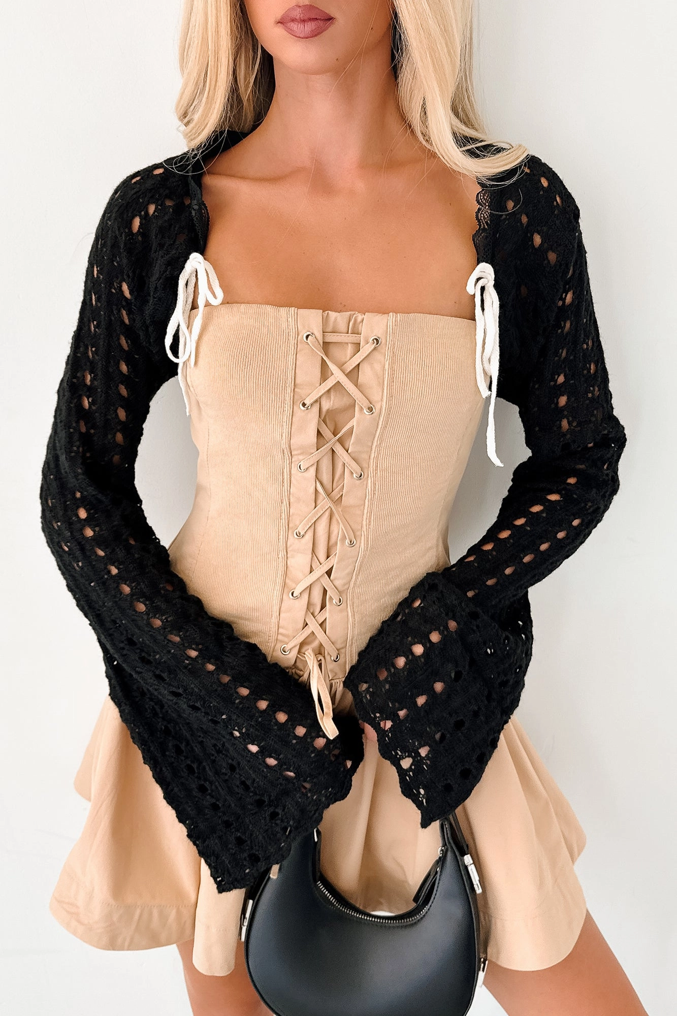 Quiet Chic Crochet Bolero Shrug (Black) WaterResistantCoating