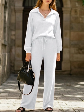 Long-sleeved top drawstring trousers set Flattering Look