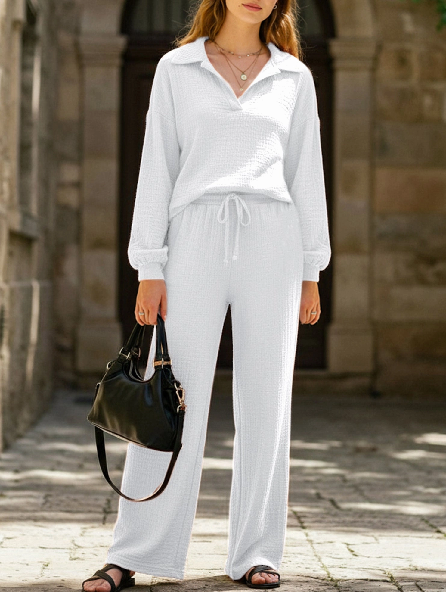 Long-sleeved top drawstring trousers set Trendy Shirt Water Repellent Finish