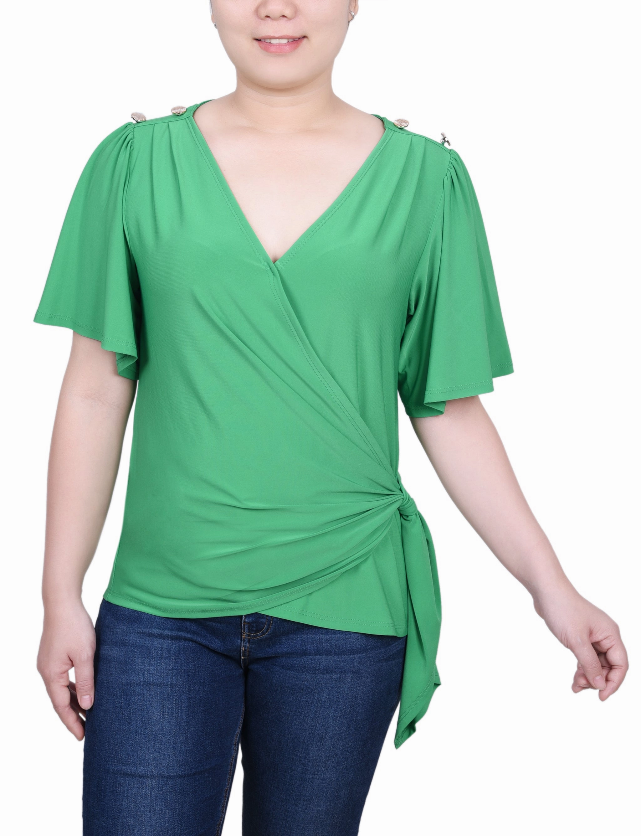 DoubleStitching Short Sleeve Wrap Top