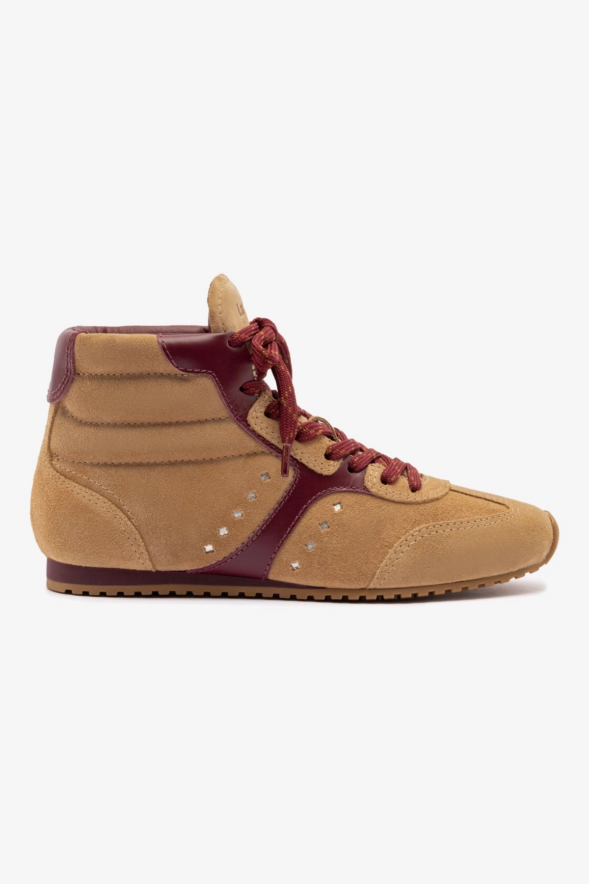Fight Mode Stella Mid Sneaker In Peanut Suede and Burgundy Leather