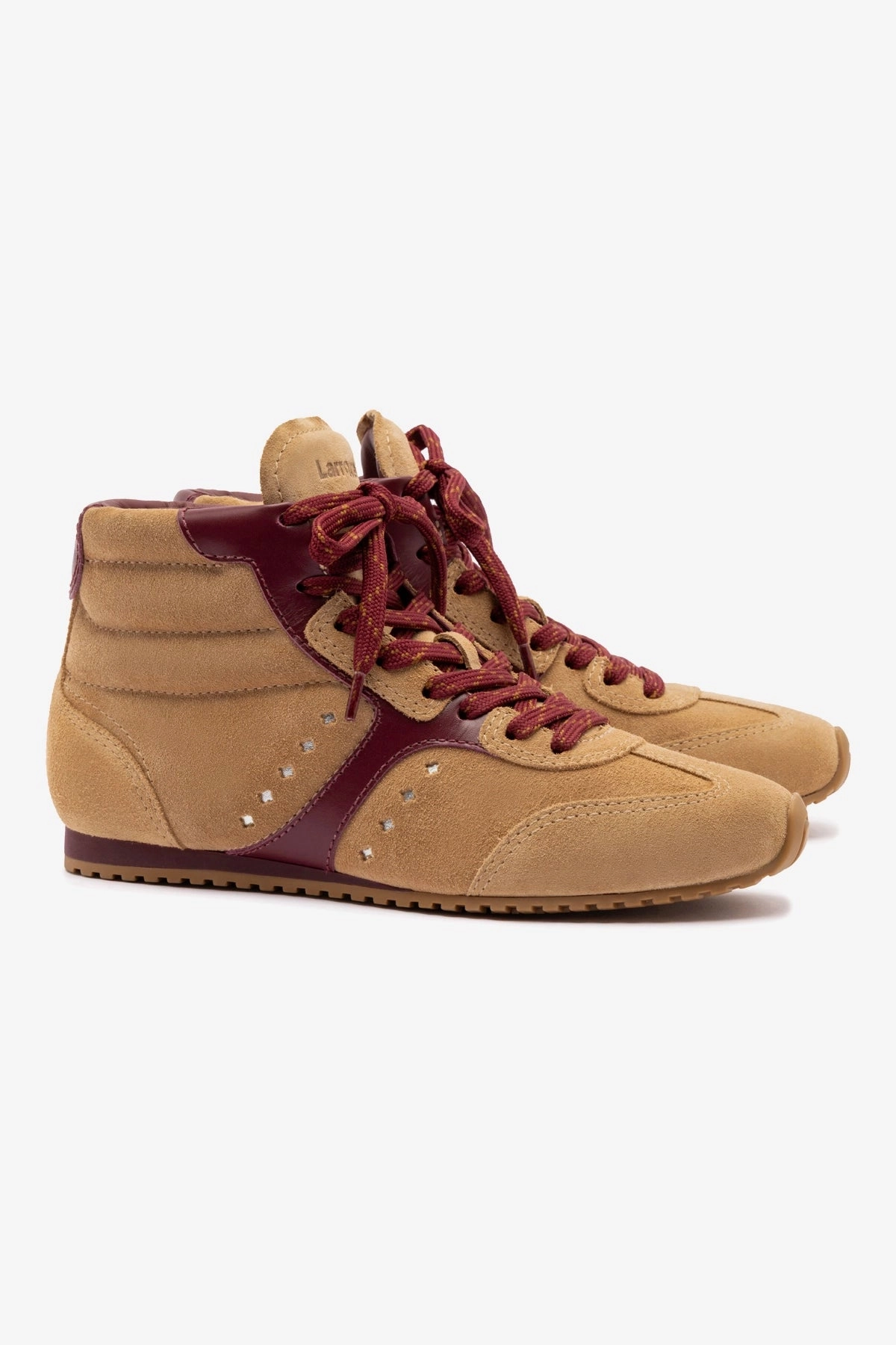 Stella Mid Sneaker In Peanut Suede and Burgundy Leather Virtual Step