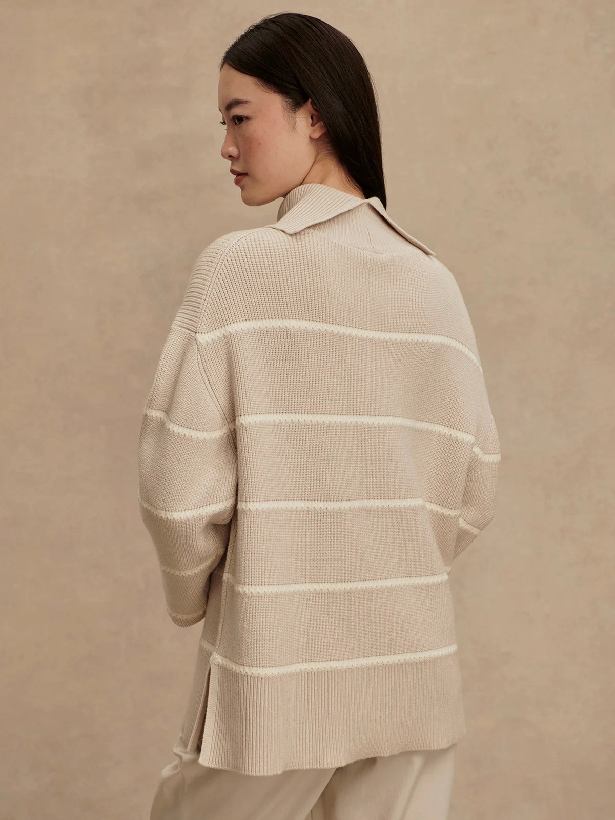 PocketDetails Varley Hamish Stitch Knit Sweater in Silver Birch