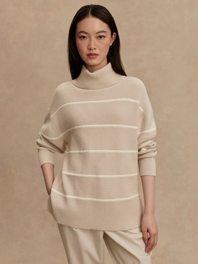 Tagless Comfort Collar RawHemDetail Varley Hamish Stitch Knit Sweater in Silver Birch