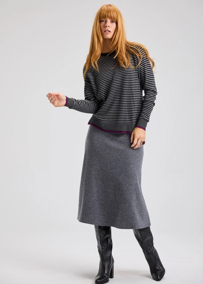 Weighted Hem STRIPE CREW SWEATER