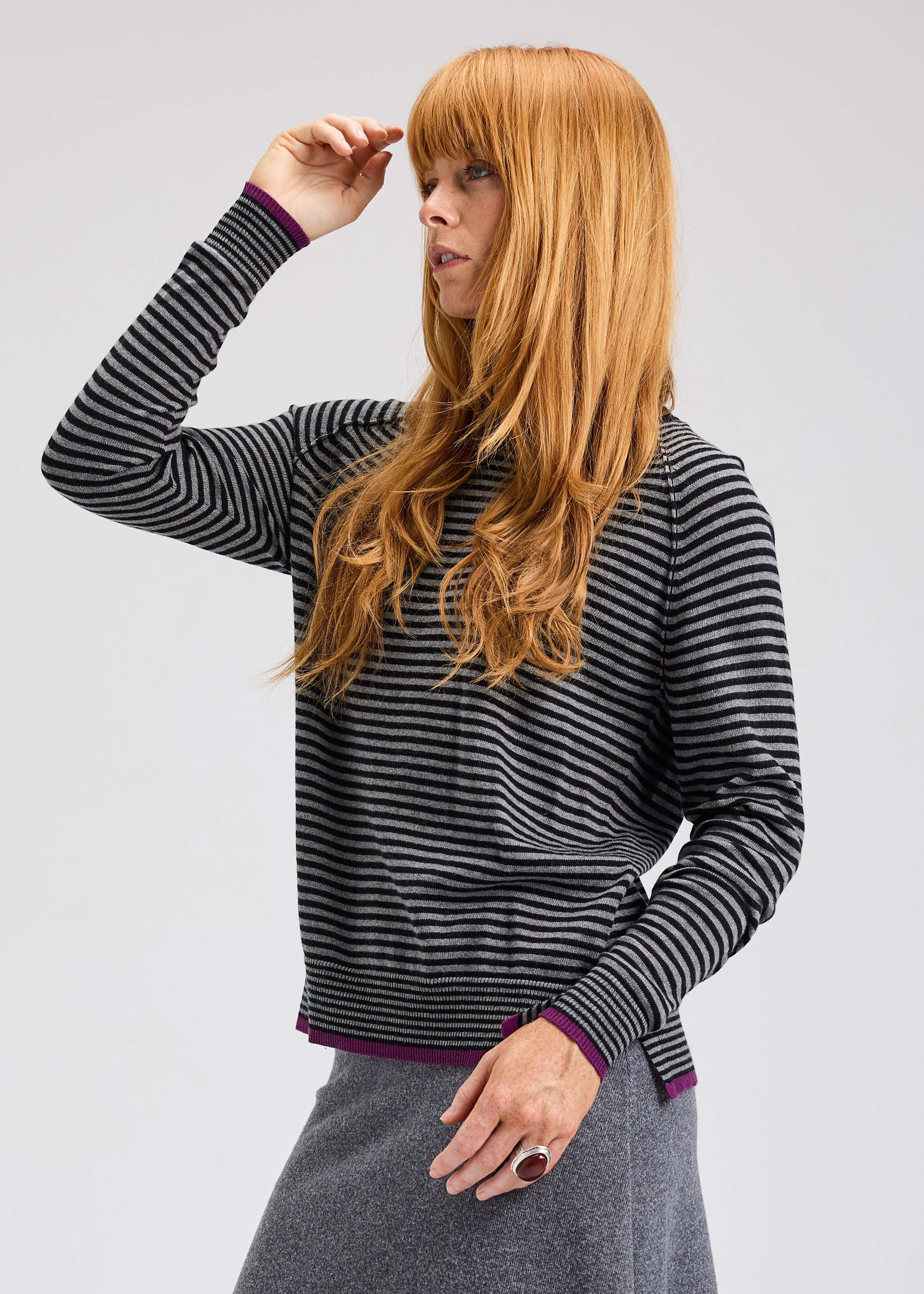 STRIPE CREW SWEATER Bonded Seam Construction