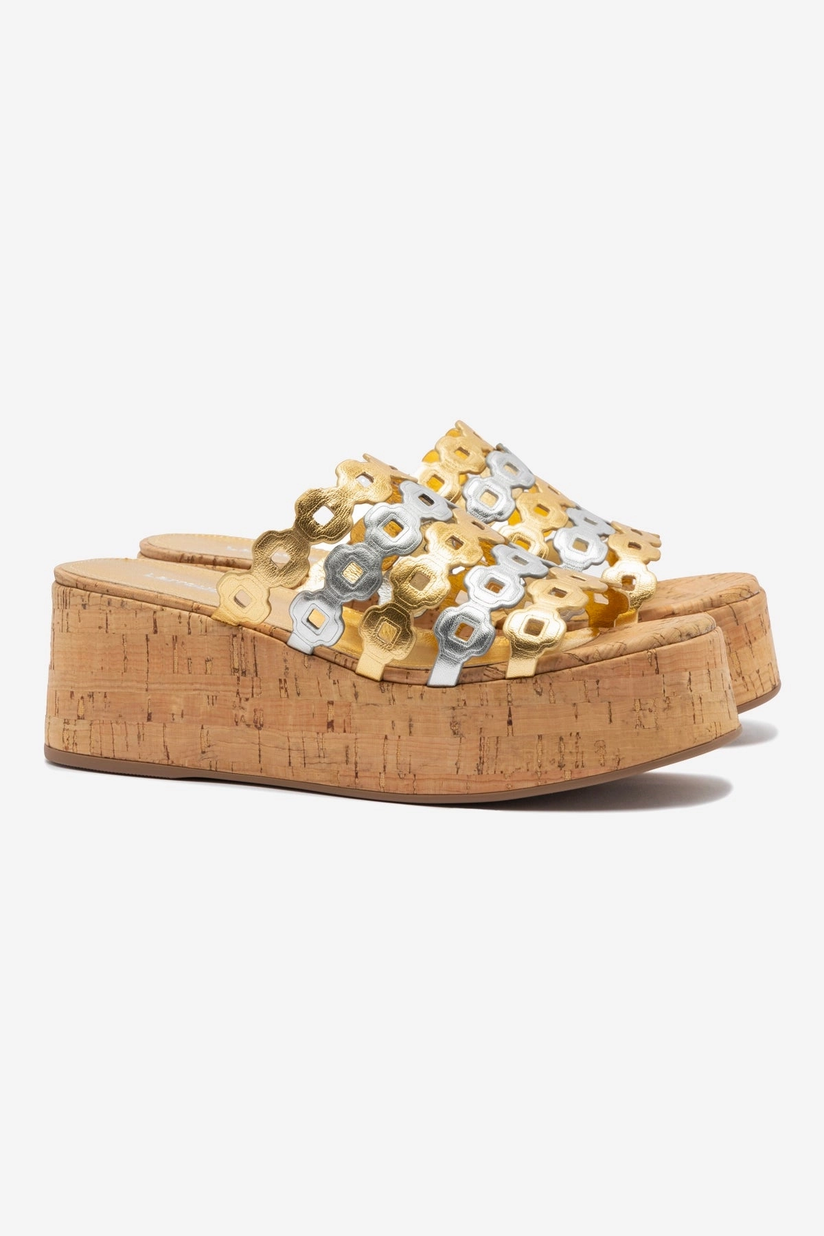 Wide fit Year Trust Charli Mule In Gold and Silver Metallic Leather