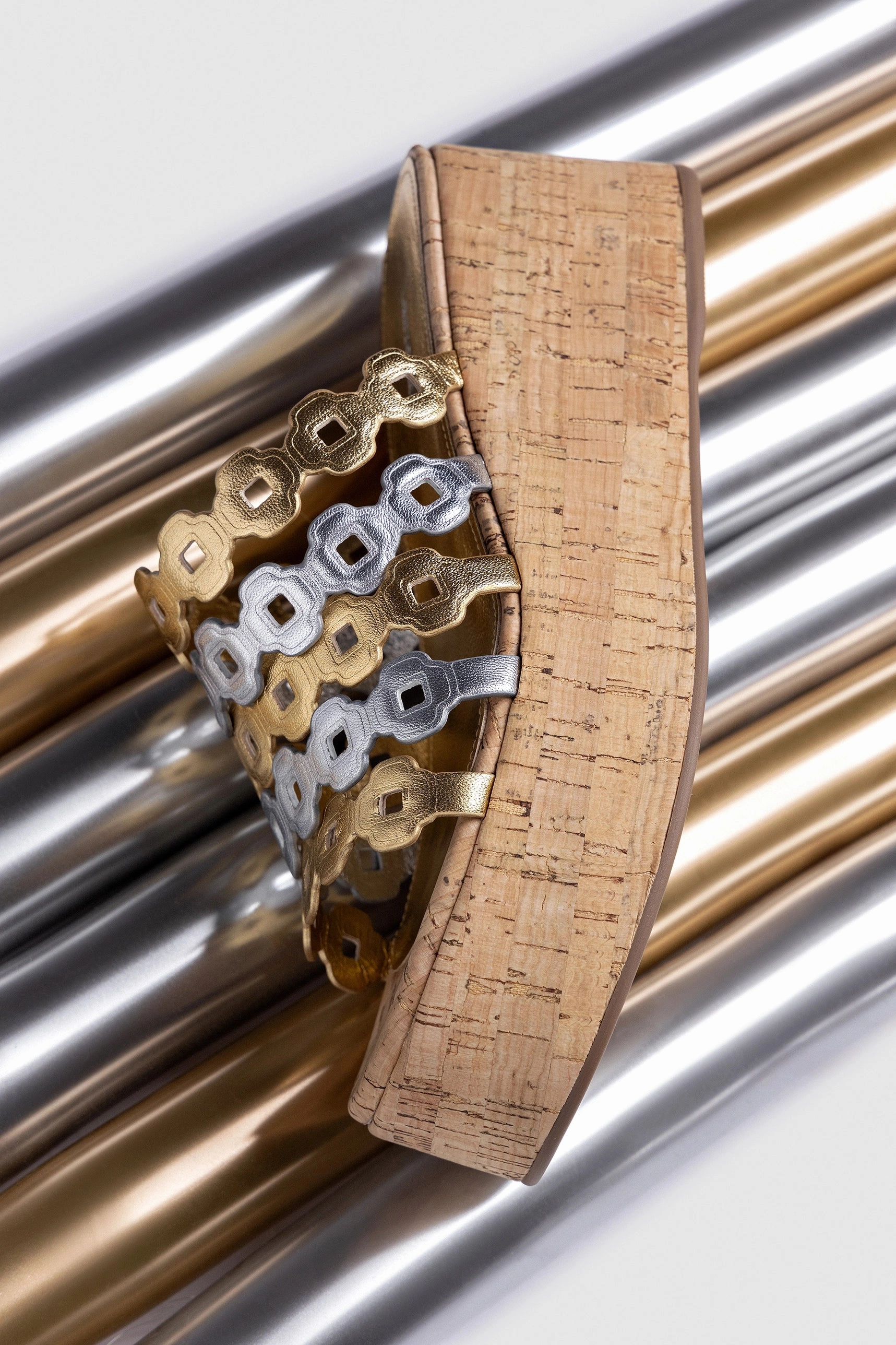 Strong Step Charli Mule In Gold and Silver Metallic Leather