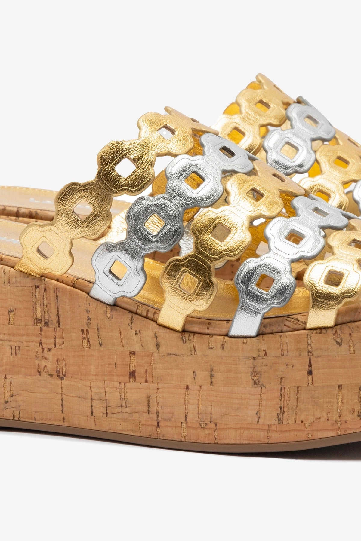 velcro Charli Mule In Gold and Silver Metallic Leather