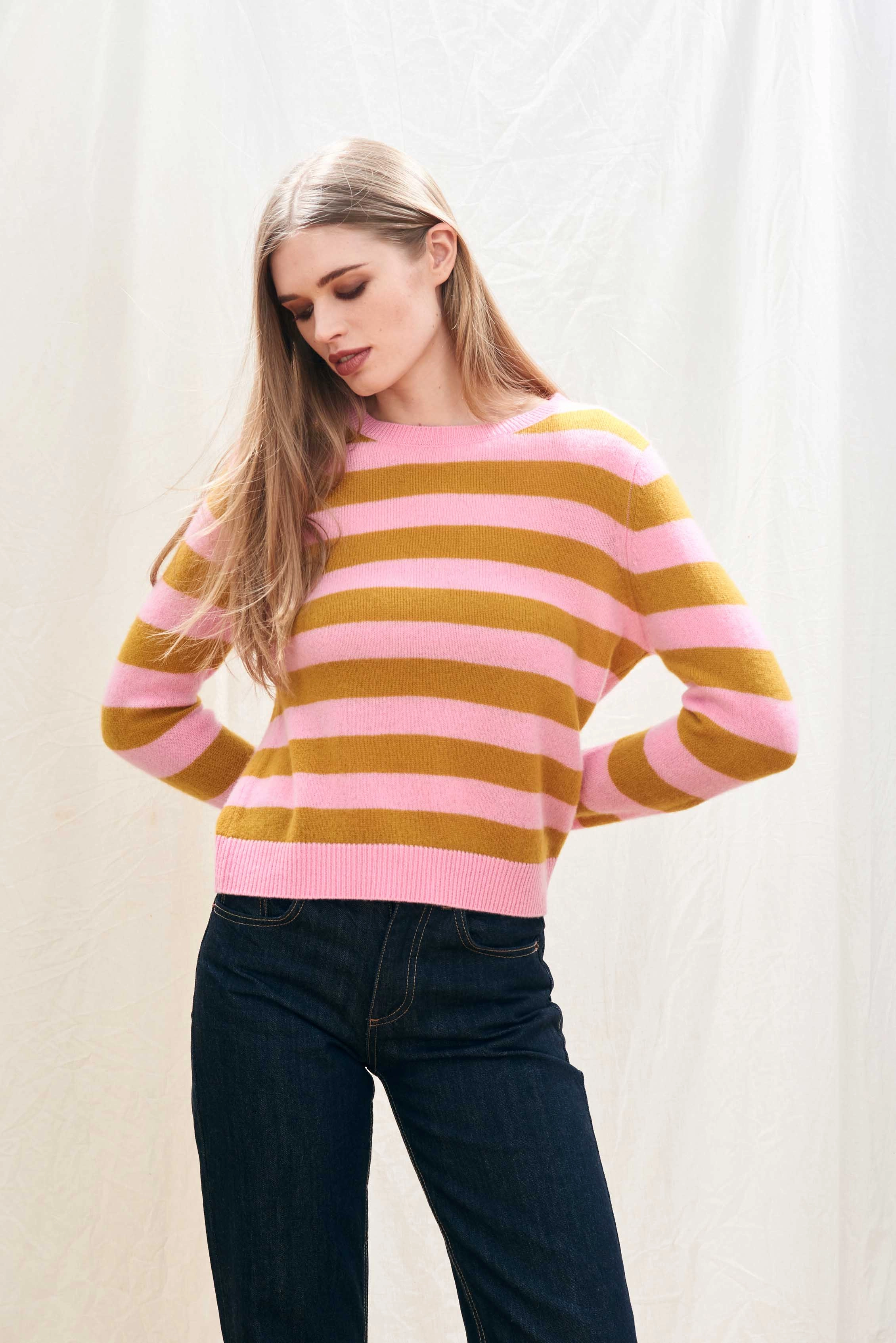 AntiPilling Stripe Crew Candy/Spicy Mustard