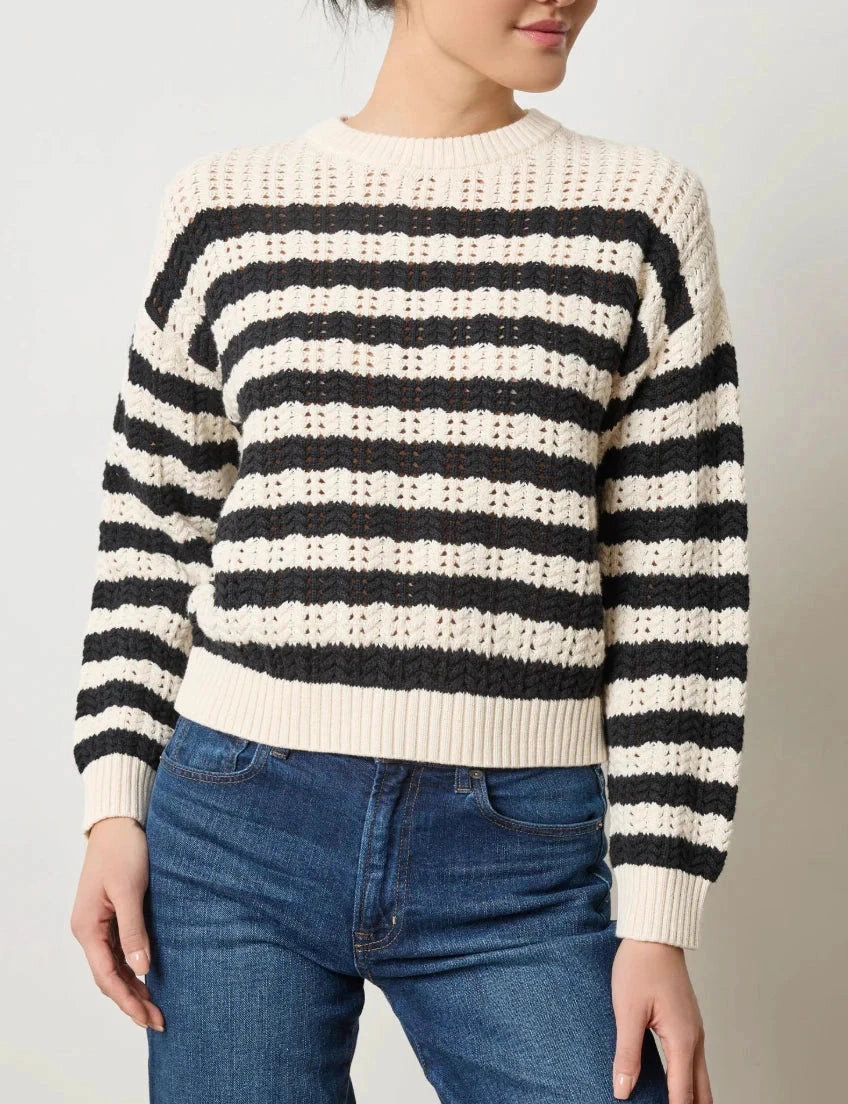 Reinforced Seam Technique Hypoallergenic fabric Stripe Stitch Sweater Ivory/Black