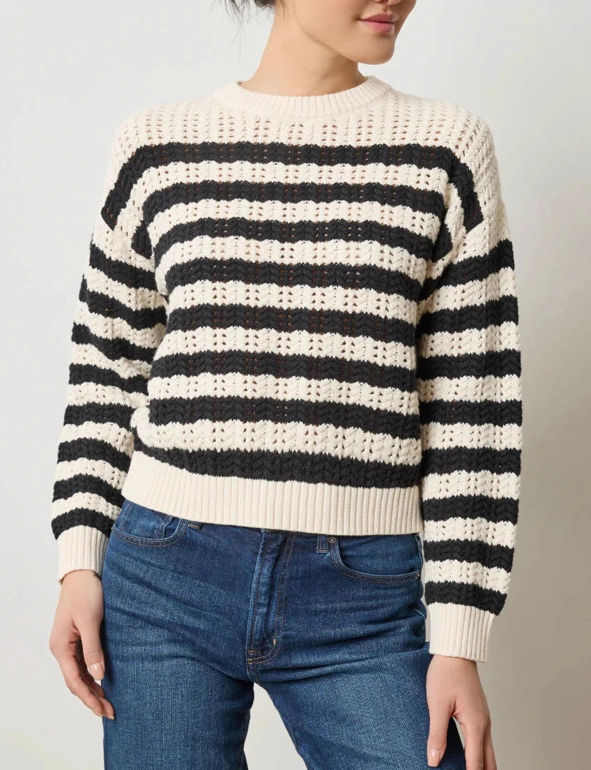 Elegant Cut QuickDryTechnology Stripe Stitch Sweater Ivory/Black
