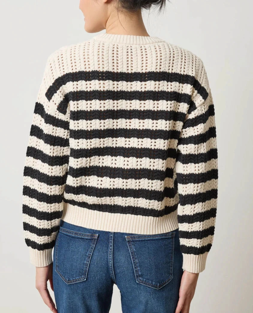 Quick Dry Material Stripe Stitch Sweater Ivory/Black