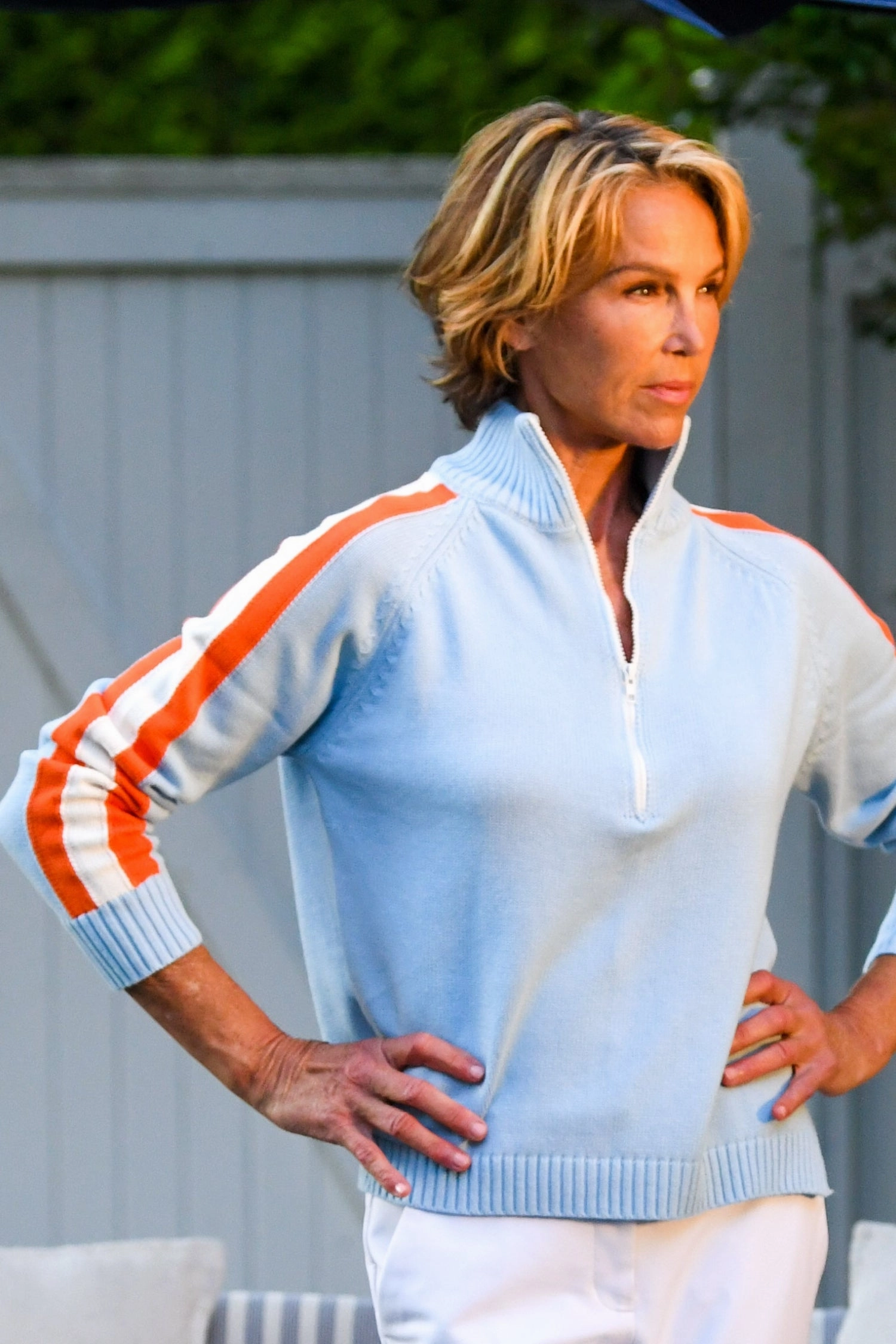 Striped Half Zip Sweater / Sky Blue Orange QuickDryTech