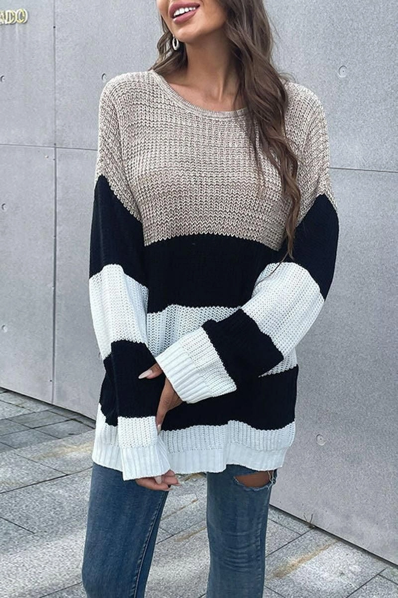 STRIPED ROUND NECK KNITTED SWEATER Slim Fit Design Simple Shirt