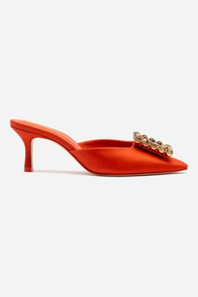 Chloe Gosselin by Larroud Ava Mule In Orange Sunrise Satin Arch Support Health Focused