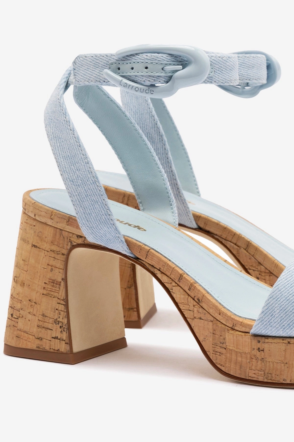 Dolly Verona Low Sandal In Maya Denim and Natural Cork Memory Foam Standing All Fast pace