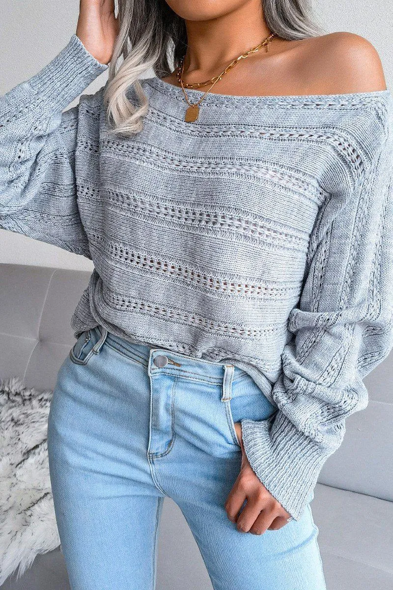 BondedShoulderTaping All-Purpose Wear WOMEN CABLE KNIT BOAT NECK OVERSIZED SWEATER